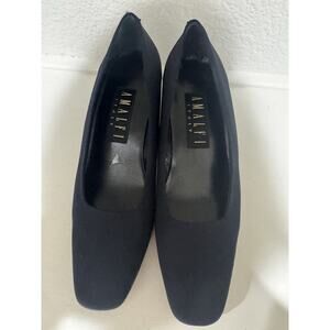Amalfi Italy blue Fabric‎ Block Heel Square Toe Classic Pumps